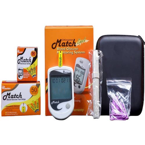 Description OKmeter match blood glucose monitoring system is high quality and stylish design. It has Alternative site testing, accurate results in 6 seconds, very small blood sample, only 0.7 ul, 250 test memory with date and time. Made in Taiwan, Germany technology.